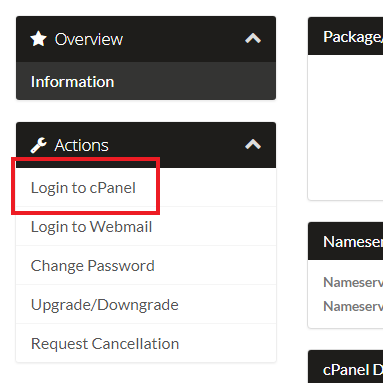 cPanel login button