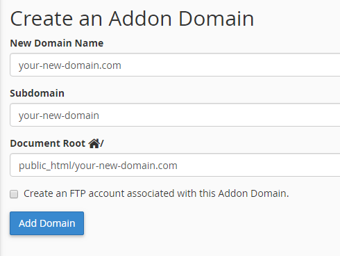 Create Addon Domain