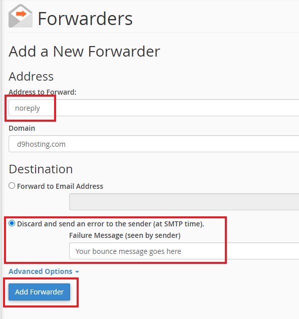 Create a noreply email address in cPanel
