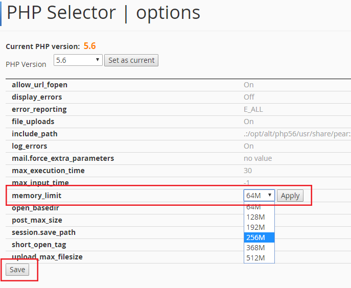 Set PHP Memory Limit