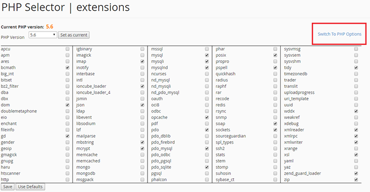 Switch to PHP options