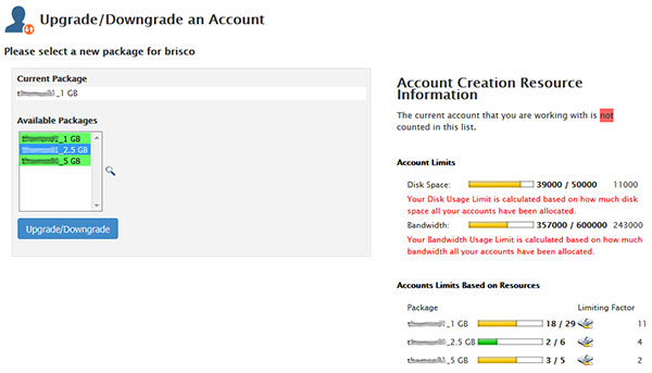 Upgrade/Downgrade an Account